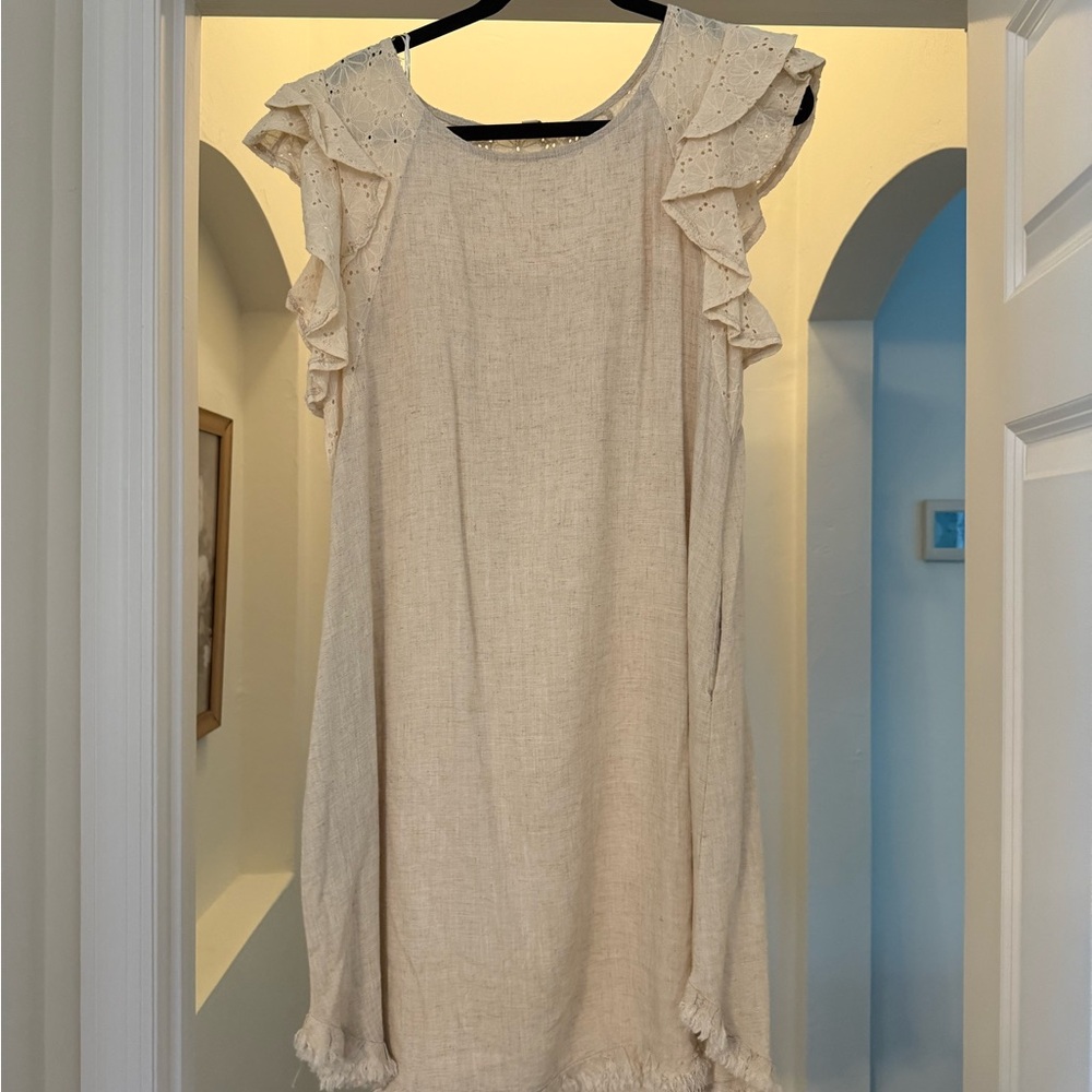 Umgee Cream Ruffle Sleeve Dress